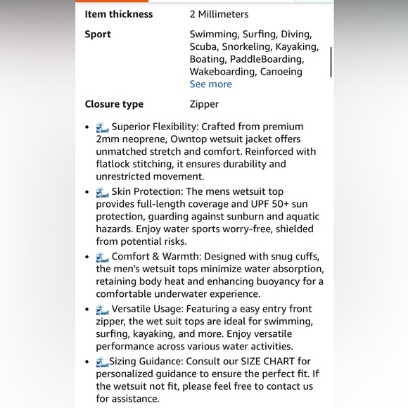 Owntop 2mm Neoprene Wetsuit Full Zip jacket - Picture 9 of 10